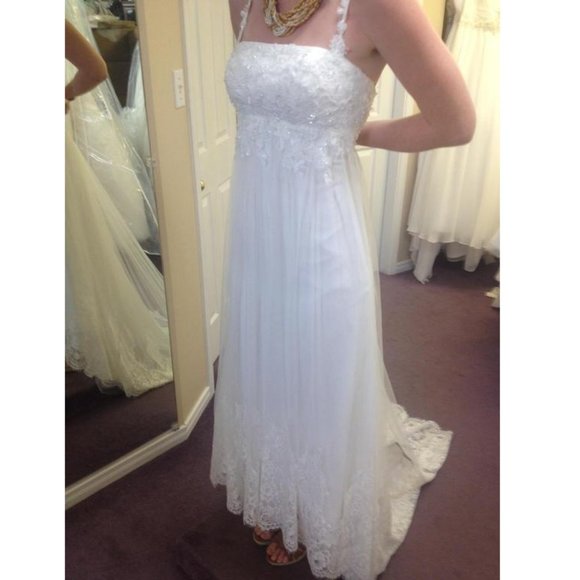 Modern Vintage Hi Lo Lace Wedding Dress Boho - Picture 4 of 13